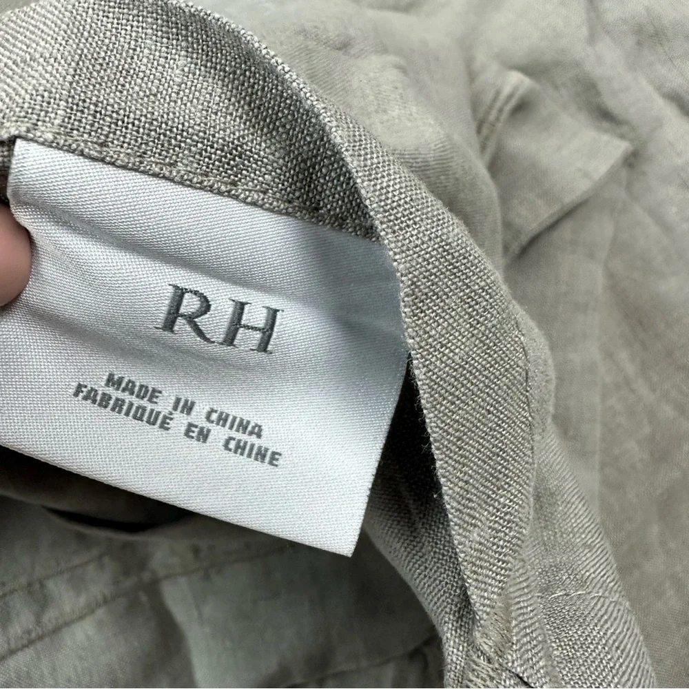 Restoration Hardware Grey Stonewashed Belgian Linen Satin Stitch Pillow Sham